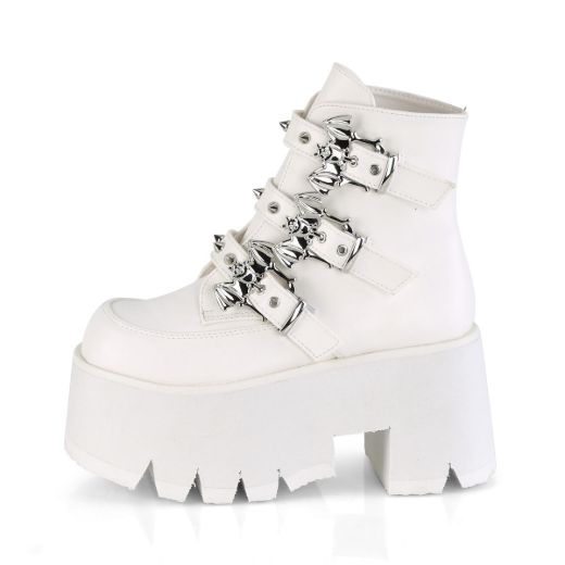Product image of Demonia ASHES-55 White Vegan Faux Leather 3 1/2 inch (9 cm) Chunky Heel Cut Out Platform Ankle Boot
