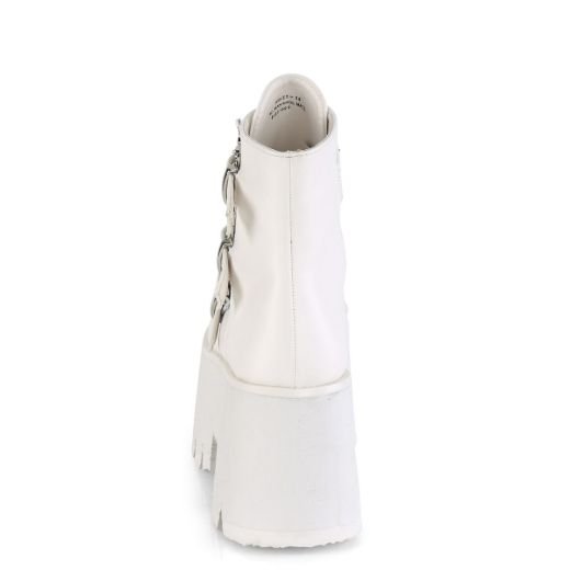 Product image of Demonia ASHES-55 White Vegan Faux Leather 3 1/2 inch (9 cm) Chunky Heel Cut Out Platform Ankle Boot