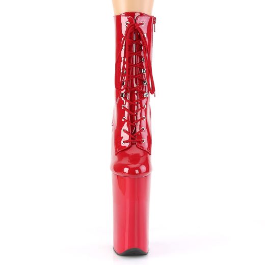 Product image of Pleaser BEYOND-1020 Red Patent/Red 10 inch (25.5 cm) Heel 6 1/4 inch (16 cm) Platform Lace-Up Ankle Boot Side Zip