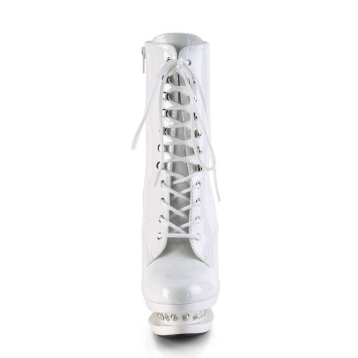 Product image of Pleaser BLONDIE-R-1020 White Patent/White 6 inch (15.2 cm) Heel 1 1/2 inch (3.8 cm) Platform Lace-Up Front Ankle Boot Side Zip