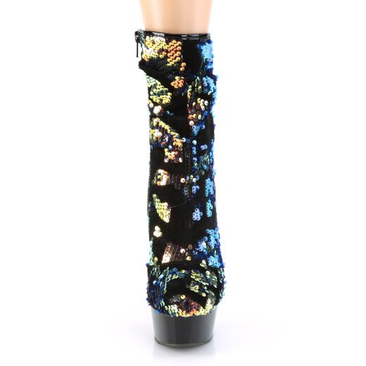 Product image of Pleaser DELIGHT-1004 Blue Iridescent Sequins/Black 6 inch (15.2 cm) Heel 1 3/4 inch (4.5 cm) Platform Slouch Ankle Boot Side Zip
