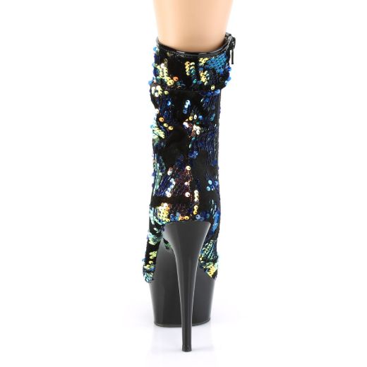 Product image of Pleaser DELIGHT-1004 Blue Iridescent Sequins/Black 6 inch (15.2 cm) Heel 1 3/4 inch (4.5 cm) Platform Slouch Ankle Boot Side Zip