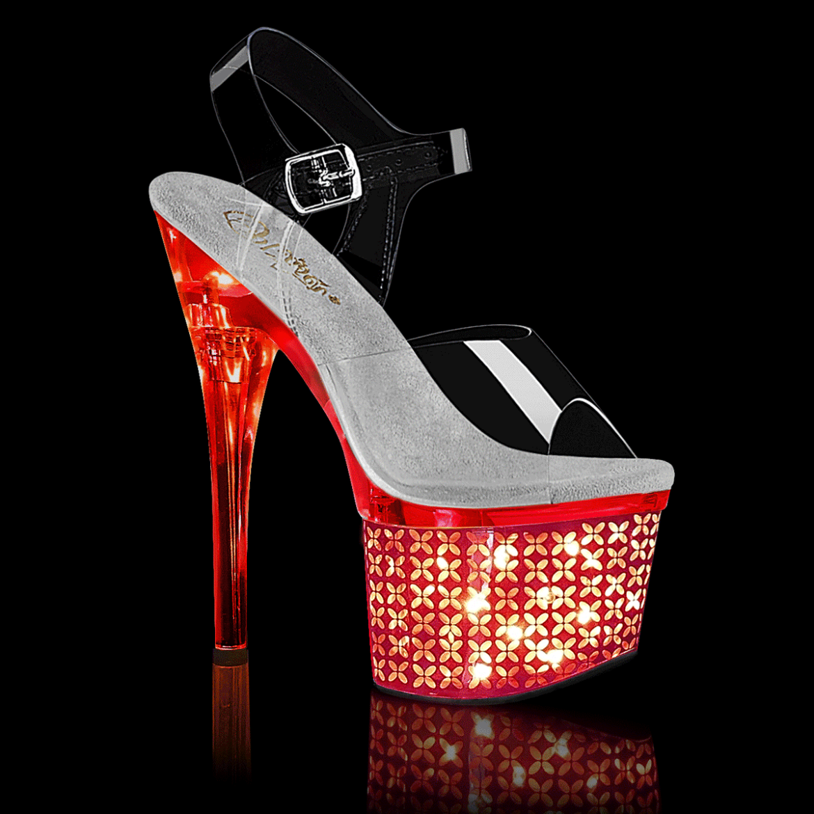 Product image of Pleaser DISCOLITE-708FLP Clear/Silver Chrome 7 inch (17.8 cm) Heel 3 inch (7.6 cm) Platform Led Illuminated Ankle Strap Sandal