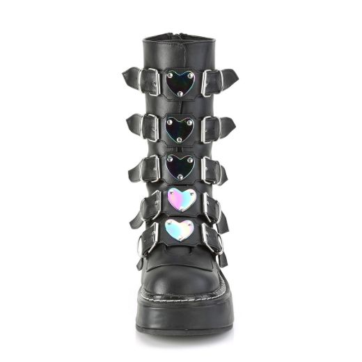 Product image of Demonia EMILY-330 Black Vegan Faux Leather 2 inch (5.1 cm) Platform Calf High With  5 Buckles Straps Back Metal Zip