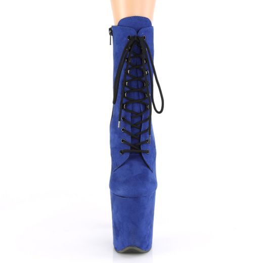 Product image of Pleaser FLAMINGO-1020FS Royal Blue Faux Suede/Royal Blue Faux Suede 8 inch (20.3 cm) Heel 4 inch (10.3 cm) Platform Lace-Up Front Ankle Boot Side Zip