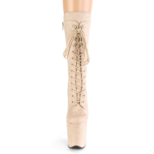 Product image of Pleaser FLAMINGO-1050FS Beige Faux Suede/Beige Faux Suede 8 inch (20 cm) Heel 4 inch (10 cm) Platform Lace-Up Front Mid Calf Boot Side Zip
