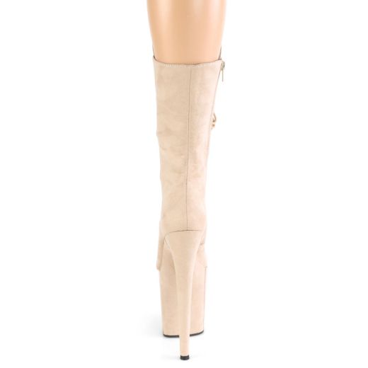 Product image of Pleaser FLAMINGO-1050FS Beige Faux Suede/Beige Faux Suede 8 inch (20 cm) Heel 4 inch (10 cm) Platform Lace-Up Front Mid Calf Boot Side Zip