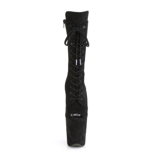 Product image of Pleaser FLAMINGO-1051FS Black Faux Suede/Black Faux Suede 8 inch (20 cm) Heel 4 inch (10 cm) Platform Peep Toe Lace-Up Mid Calf Boot Side Zip