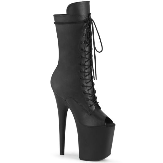 Product image of Pleaser FLAMINGO-1051WR Black Faux Leather/Black Faux Leather 8 inch (20 cm) Heel 4 inch (10 cm) Platform Peep Toe Lace-Up Mid Calf Boot Side Zip
