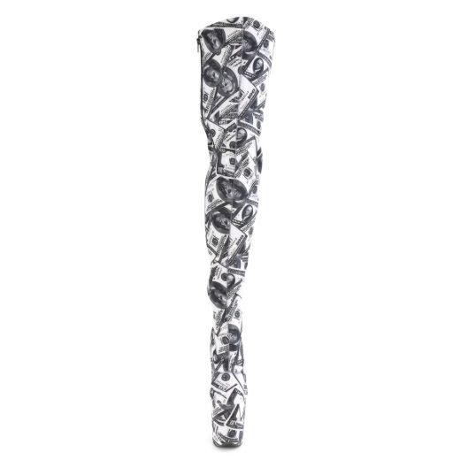 Product image of Pleaser FLAMINGO-3000DP White-Black Stretch Fabric/White-Black Fabric 8 inch (20 cm) Heel 4 inch (10 cm) Platform Stretch Thigh Boot Side Zip