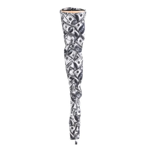 Product image of Pleaser FLAMINGO-3000DP White-Black Stretch Fabric/White-Black Fabric 8 inch (20 cm) Heel 4 inch (10 cm) Platform Stretch Thigh Boot Side Zip