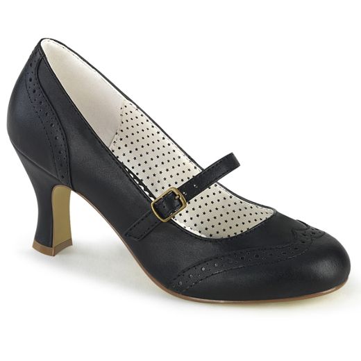 Product image of Pin Up Couture FLAPPER-32 Black Faux Leather 3 inch (7.5 cm) Kitten Heel Round Toe Maryjane Pump Court Pump Shoes