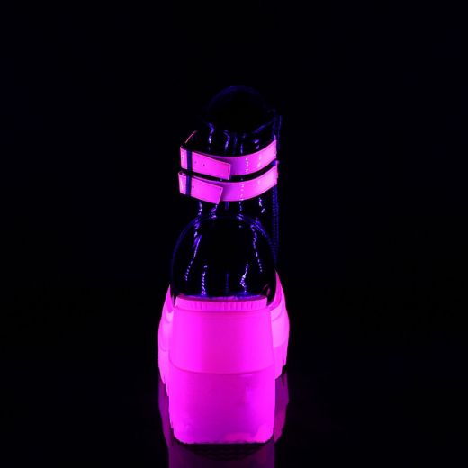 Product image of Demonia SHAKER-52 Black Patent-Blacklight (Uv) Reactive Neon Pink 4 1/2 inch Wedge Platform Lace-Up Ankle Boot Side Zip