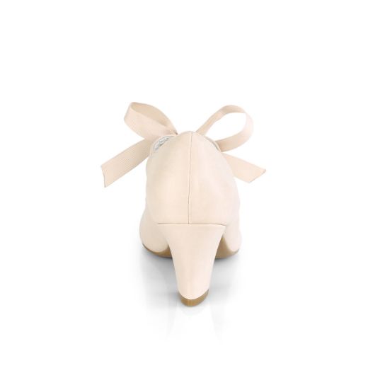 Product image of Pin Up Couture WIGGLE-32 Beige Faux Leather 2 1/2 inch (6.5 cm) Cuben Heel Heel Mary Jane Pump With Ribbon Tie Court Pump Shoes