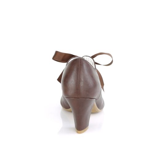 Product image of Pin Up Couture WIGGLE-32 Dark Brown Faux Leather 2 1/2 inch (6.5 cm) Cuben Heel Heel Mary Jane Pump With Ribbon Tie Court Pump Shoes