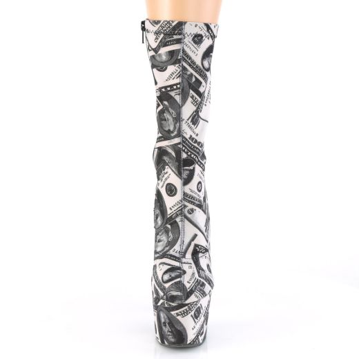 Product image of Pleaser ADORE-1002DP White-Black Stretch Fabric /White-Black Fabric 7 inch (17.8 cm) Heel 2 3/4 inch (7 cm) Platform Pull-On Stretch Sock-Like Ankle Bootie