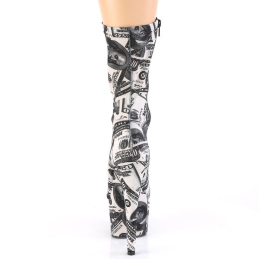 Product image of Pleaser ADORE-1002DP White-Black Stretch Fabric /White-Black Fabric 7 inch (17.8 cm) Heel 2 3/4 inch (7 cm) Platform Pull-On Stretch Sock-Like Ankle Bootie