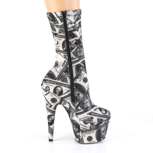 Product image of Pleaser ADORE-1002DP White-Black Stretch Fabric /White-Black Fabric 7 inch (17.8 cm) Heel 2 3/4 inch (7 cm) Platform Pull-On Stretch Sock-Like Ankle Bootie
