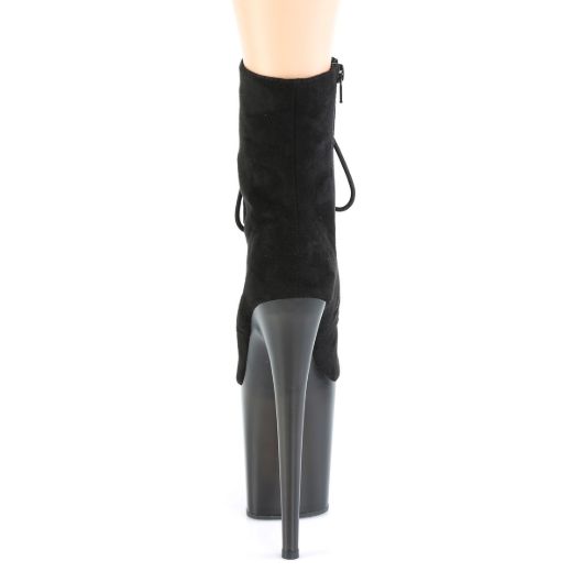 Product image of Pleaser FLAMINGO-1020FST Black Faux Suede/Frosted Black 8 inch (20 cm) Heel 4 inch (10 cm) Tinted Platform Lace-Up Front Ankle Boot Side Zip