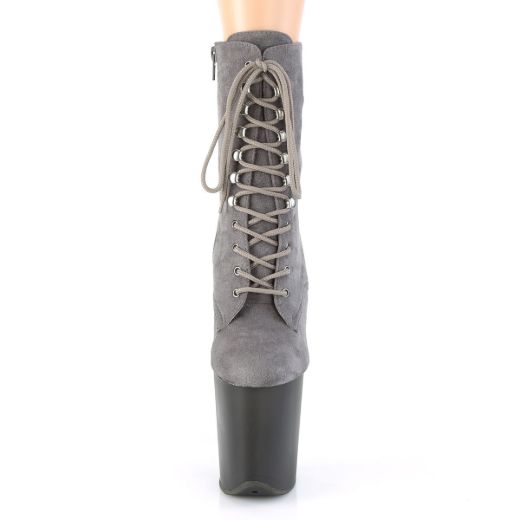 Product image of Pleaser FLAMINGO-1020FST Grey Faux Suede/Frosted Grey 8 inch (20 cm) Heel 4 inch (10 cm) Tinted Platform Lace-Up Front Ankle Boot Side Zip