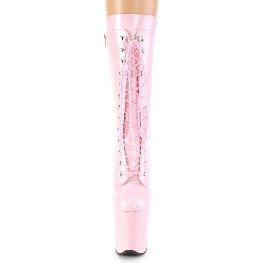 Product image of Pleaser FLAMINGO-1050 Baby Pink Patent/Baby Pink 8 inch (20 cm) Heel 4 inch (10 cm) Platform Lace-Up Glitter Ankle Boot Side Zip