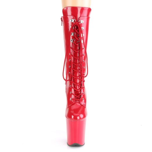 Product image of Pleaser FLAMINGO-1050 Red Patent/Red 8 inch (20 cm) Heel 4 inch (10 cm) Platform Lace-Up Glitter Ankle Boot Side Zip