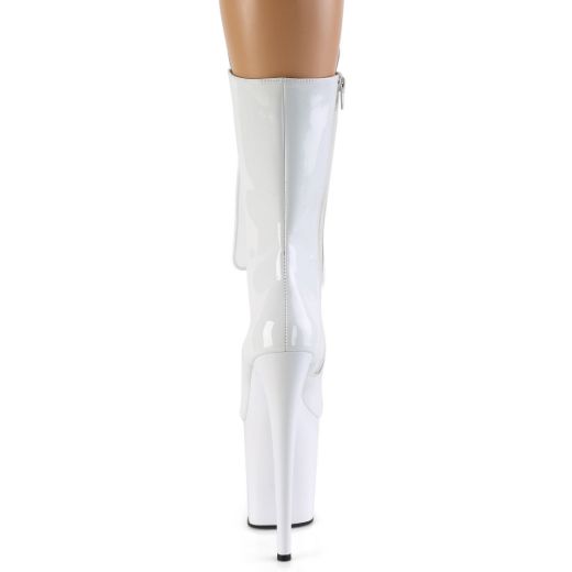 Product image of Pleaser FLAMINGO-1050 White Patent/White 8 inch (20 cm) Heel 4 inch (10 cm) Platform Lace-Up Glitter Ankle Boot Side Zip