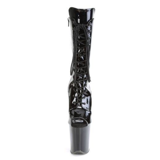 Product image of Pleaser FLAMINGO-1051 Black Patent/Black 8 inch (20 cm) Heel 4 inch (10 cm) Platform Lace-Up Glitter Ankle Boot Side Zip