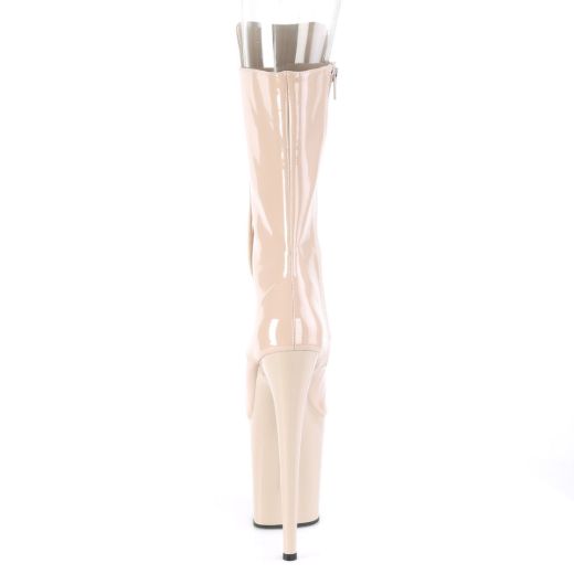 Product image of Pleaser FLAMINGO-1051 Nude Patent/Nude 8 inch (20 cm) Heel 4 inch (10 cm) Platform Lace-Up Glitter Ankle Boot Side Zip
