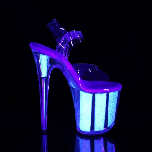 Product image of Pleaser FLAMINGO-808UVG Clear/Neon Multicolour Glitter 8 inch (20 cm) Heel 4 inch (10 cm) Platform Ankle Strap Sandal With Glitter Inserts Shoes