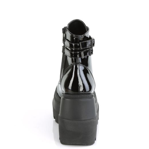 Product image of Demonia SHAKER-52 Black Patent 4 1/2 inch Wedge Platform Ankle Boot Side Zip