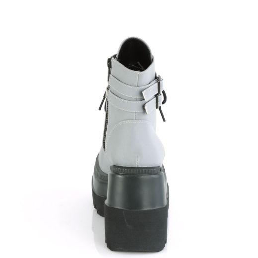 Product image of Demonia SHAKER-52 Grey Reflective 4 1/2 inch Wedge Platform Ankle Boot Side Zip