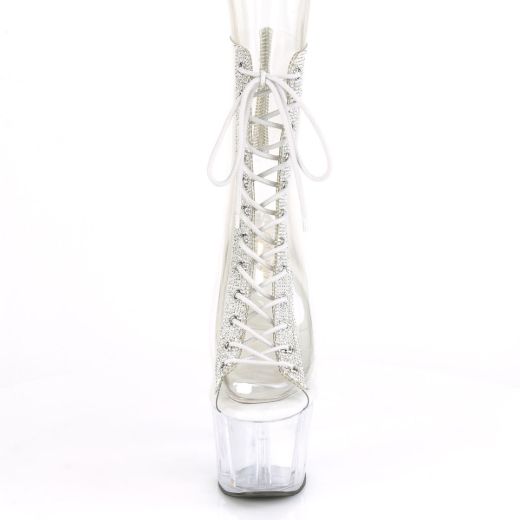 Product image of Pleaser ADORE-1016C-2 Clear-Rhinestones/Clear 7 inch Heel 2 3/4 inch Platform Open Toe/Heel Lace-Up Ankle Boot With Rhinestones