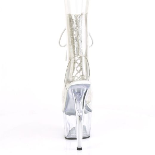 Product image of Pleaser ADORE-1016C-2 Clear-Rhinestones/Clear 7 inch Heel 2 3/4 inch Platform Open Toe/Heel Lace-Up Ankle Boot With Rhinestones