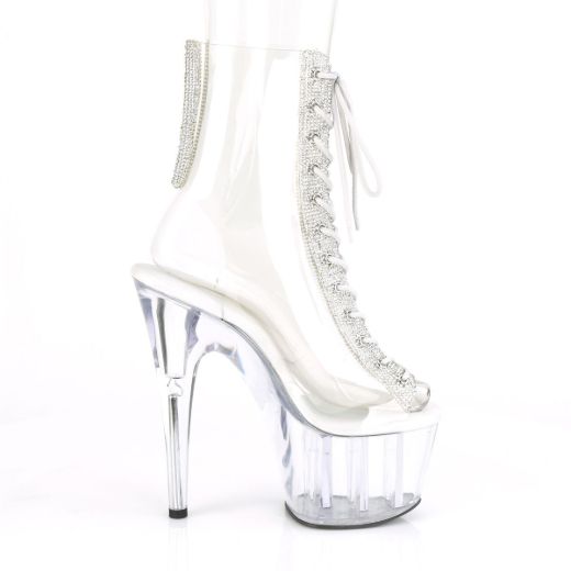 Product image of Pleaser ADORE-1016C-2 Clear-Rhinestones/Clear 7 inch Heel 2 3/4 inch Platform Open Toe/Heel Lace-Up Ankle Boot With Rhinestones