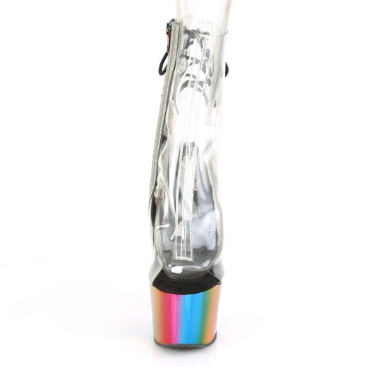 Product image of Pleaser ADORE-1018RC Clear/Rainbow Chrome 7 inch (17.8 cm) Heel 2 3/4 inch (7 cm) Chromed Platform Open Toe Ankle Boot Side Zip