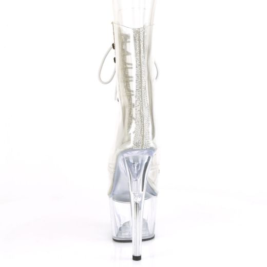 Product image of Pleaser ADORE-1021C-2 Clear-Rhinestones/Clear 7 inch (17.8 cm) Heel 2 3/4 inch (7 cm) Platform Peep Toe Lace-Up Front Ankle Boot With Rhinestones