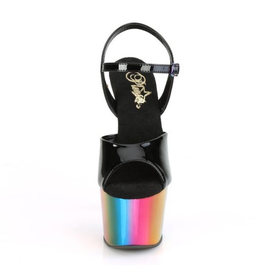 Product image of Pleaser ADORE-709RC Black Patent/Rainbow Chrome 7 inch (17.8 cm) Heel 2 3/4 inch (7 cm) Chrome Plated Platform Ankle Strap Sandal Shoes