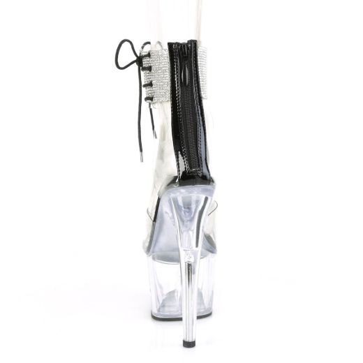 Product image of Pleaser ADORE-724RS Clear-Black/Clear 7 inch (17.8 cm) Heel 2 3/4 inch (7 cm) Platform Ankle Cuff Sandal With Rhinestones Back Zip Shoes