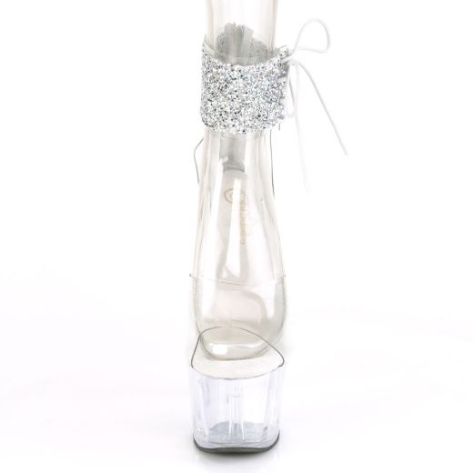 Product image of Pleaser ADORE-724RS-02 Clear/Black 7 inch (16.8 cm) Heel 2 3/4 inch (7 cm) Platform Ankle Cuff Sandal With Rhinestones Back Zip