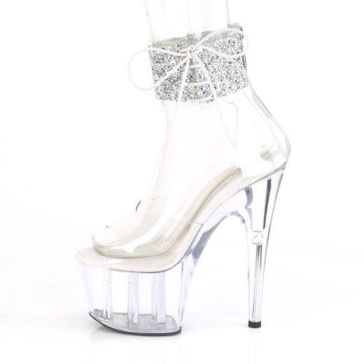 Product image of Pleaser ADORE-724RS-02 Clear/Black 7 inch (16.8 cm) Heel 2 3/4 inch (7 cm) Platform Ankle Cuff Sandal With Rhinestones Back Zip