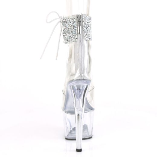 Product image of Pleaser ADORE-724RS-02 Clear/Black 7 inch (16.8 cm) Heel 2 3/4 inch (7 cm) Platform Ankle Cuff Sandal With Rhinestones Back Zip