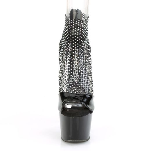 Product image of Pleaser ADORE-765RM Black Patent-Rhinestones Mesh/Black 7 inch (17.8 cm) Heel 2 3/4 inch (7 cm) Platform Close Back Shootie Sandal Back Zip Shoes