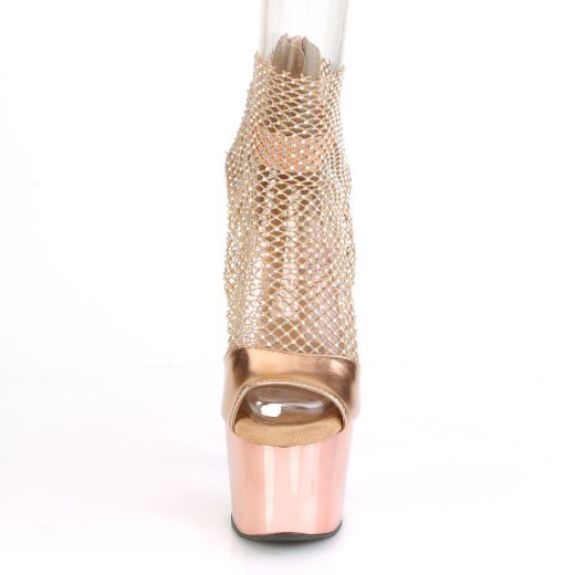 Product image of Pleaser ADORE-765RM R.Gold Metallic Polyurethane (Pu)-Rhinestones Mesh/R.Gold Chrome 7 inch (17.8 cm) Heel 2 3/4 inch (7 cm) Platform Close Back Shootie Sandal Back Zip Shoes