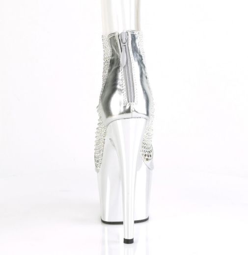 Product image of Pleaser ADORE-765RM Silver Metallic Polyurethane (Pu)-Rhinestones Mesh/Silver Chrome 7 inch (17.8 cm) Heel 2 3/4 inch (7 cm) Platform Close Back Shootie Sandal Back Zip Shoes