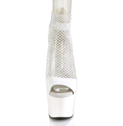 Product image of Pleaser ADORE-765RM White Patent-Rhinestones Mesh/White 7 inch (17.8 cm) Heel 2 3/4 inch (7 cm) Platform Close Back Shootie Sandal Back Zip Shoes