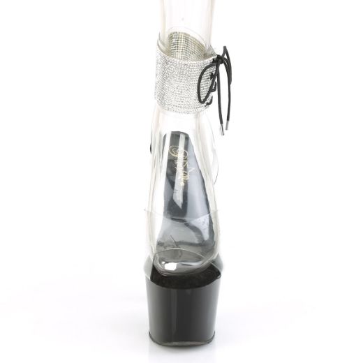 Product image of Pleaser ADORE-791-2RS Clear/Black 7 inch (17.8 cm) Heel 2 3/4 inch (7 cm) Platform Ankle Cuff Sandal With Rhinestones Shoes