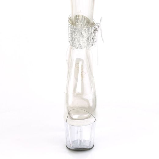 Product image of Pleaser ADORE-791-2RS Clear/Clear 7 inch (17.8 cm) Heel 2 3/4 inch (7 cm) Platform Ankle Cuff Sandal With Rhinestones Shoes