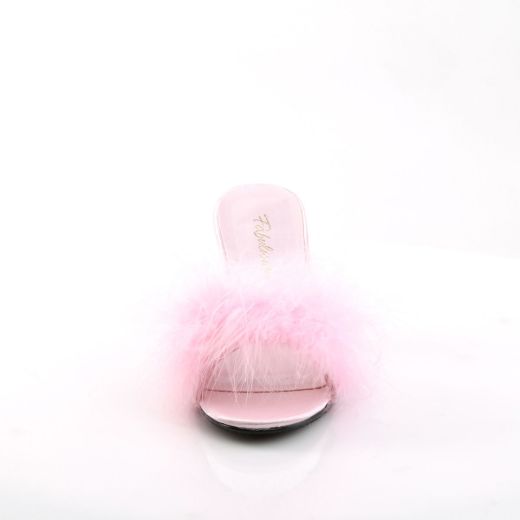 Product image of Fabulicious AMOUR-03 Baby Pink Polyurethane (Pu)-Faux Fur 3 inch (7.6 cm) Classic Faux Feathers Slipper