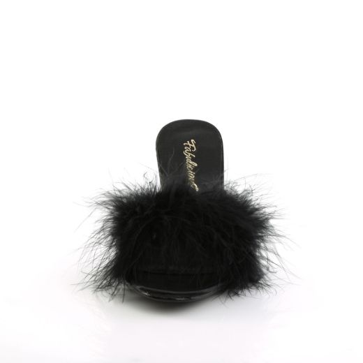 Product image of Fabulicious AMOUR-03 Black Polyurethane (Pu)-Faux Fur 3 inch (7.6 cm) Classic Faux Feathers Slipper